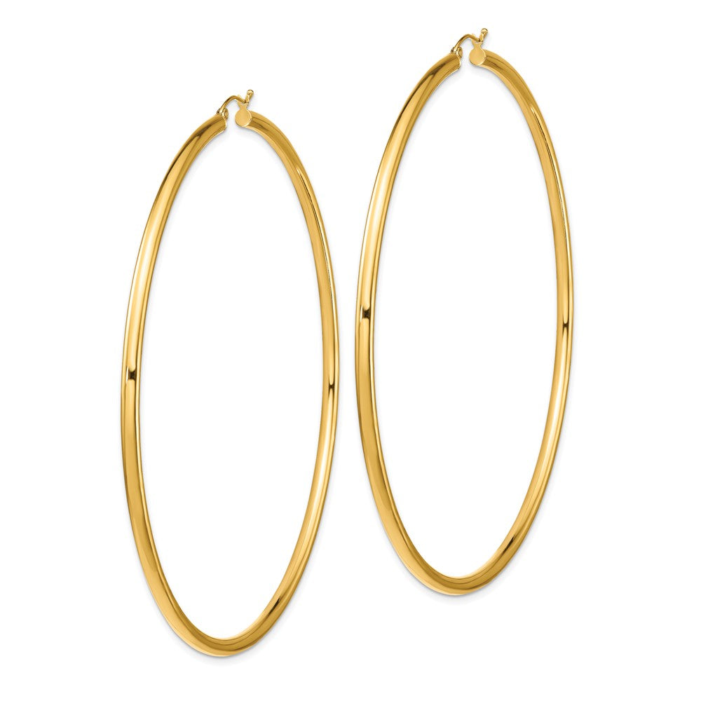 14k 3x90mm Polished Lightweight Round Tube Hoop Earrings
