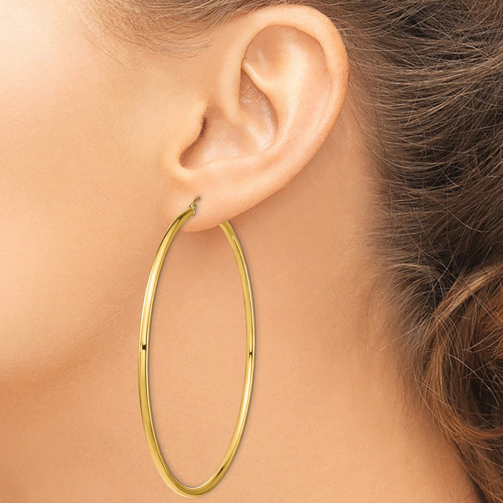 14k 3x90mm Polished Lightweight Round Tube Hoop Earrings