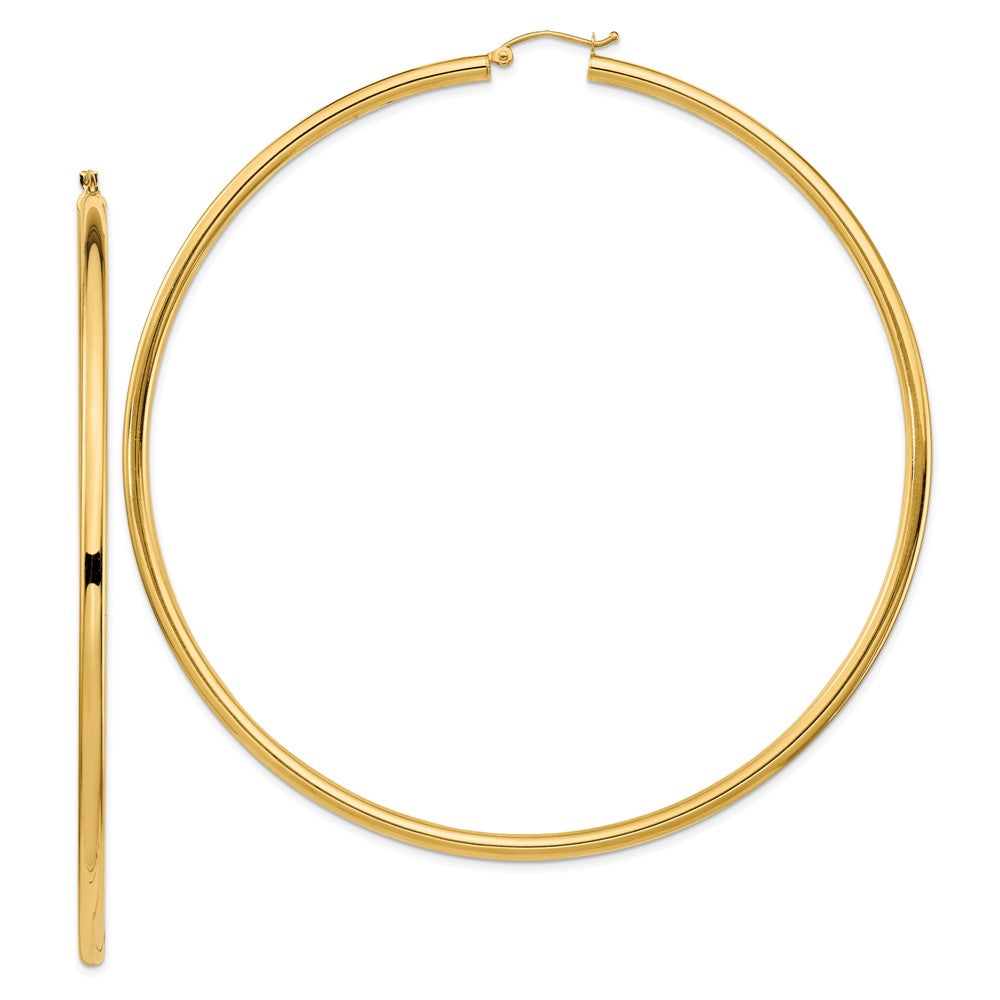 14k 3x90mm Polished Lightweight Round Tube Hoop Earrings