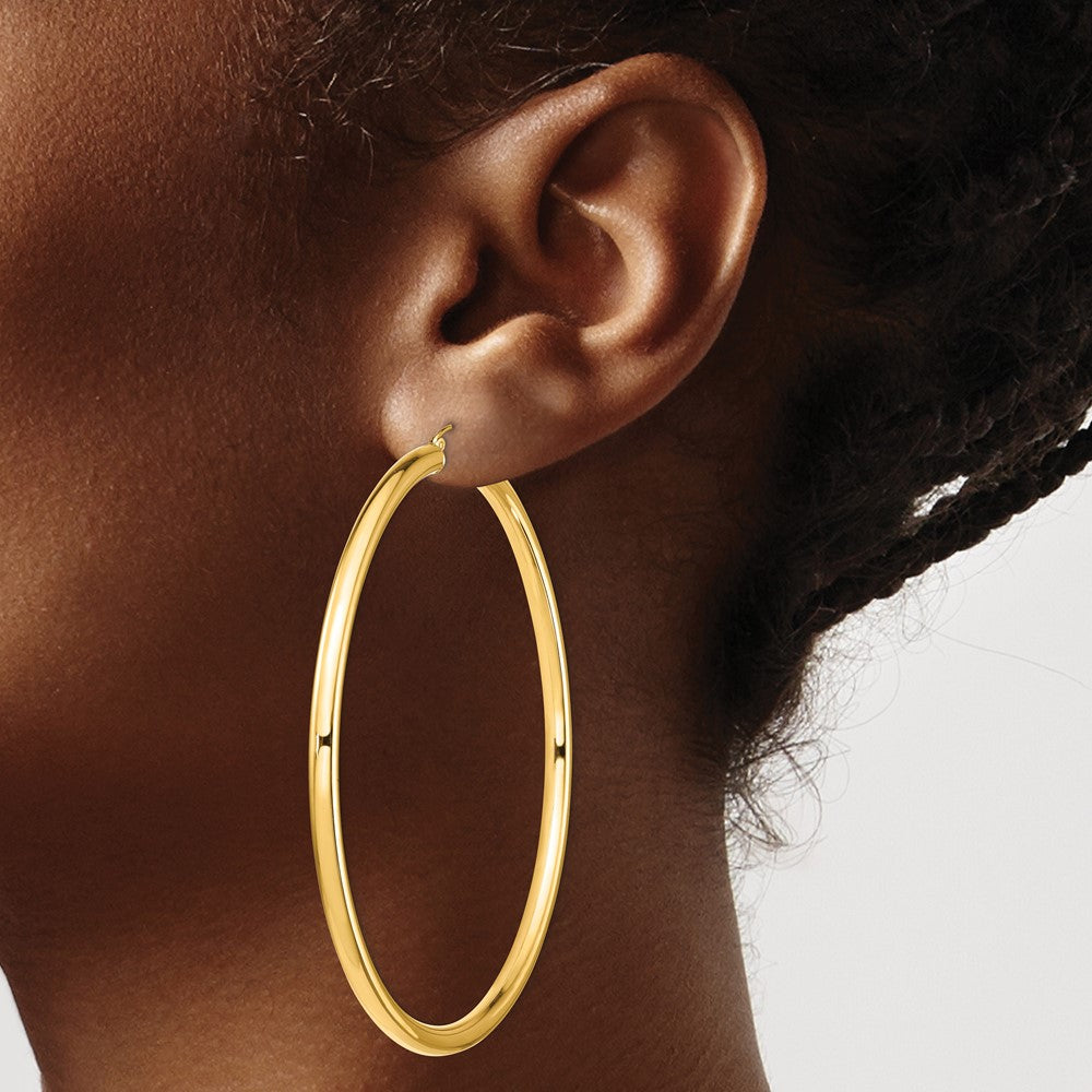 14k 4x80mm Polished Lightweight Round Tube Hoop Earrings