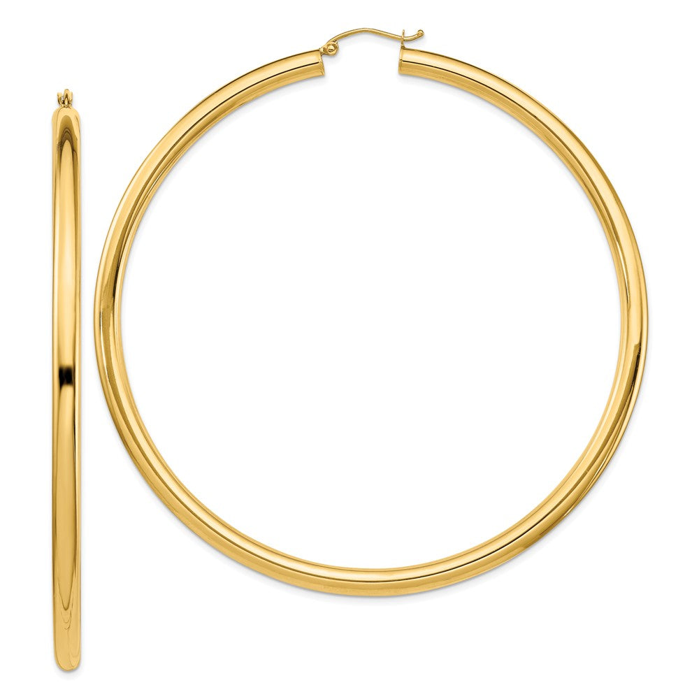 14k 4x80mm Polished Lightweight Round Tube Hoop Earrings