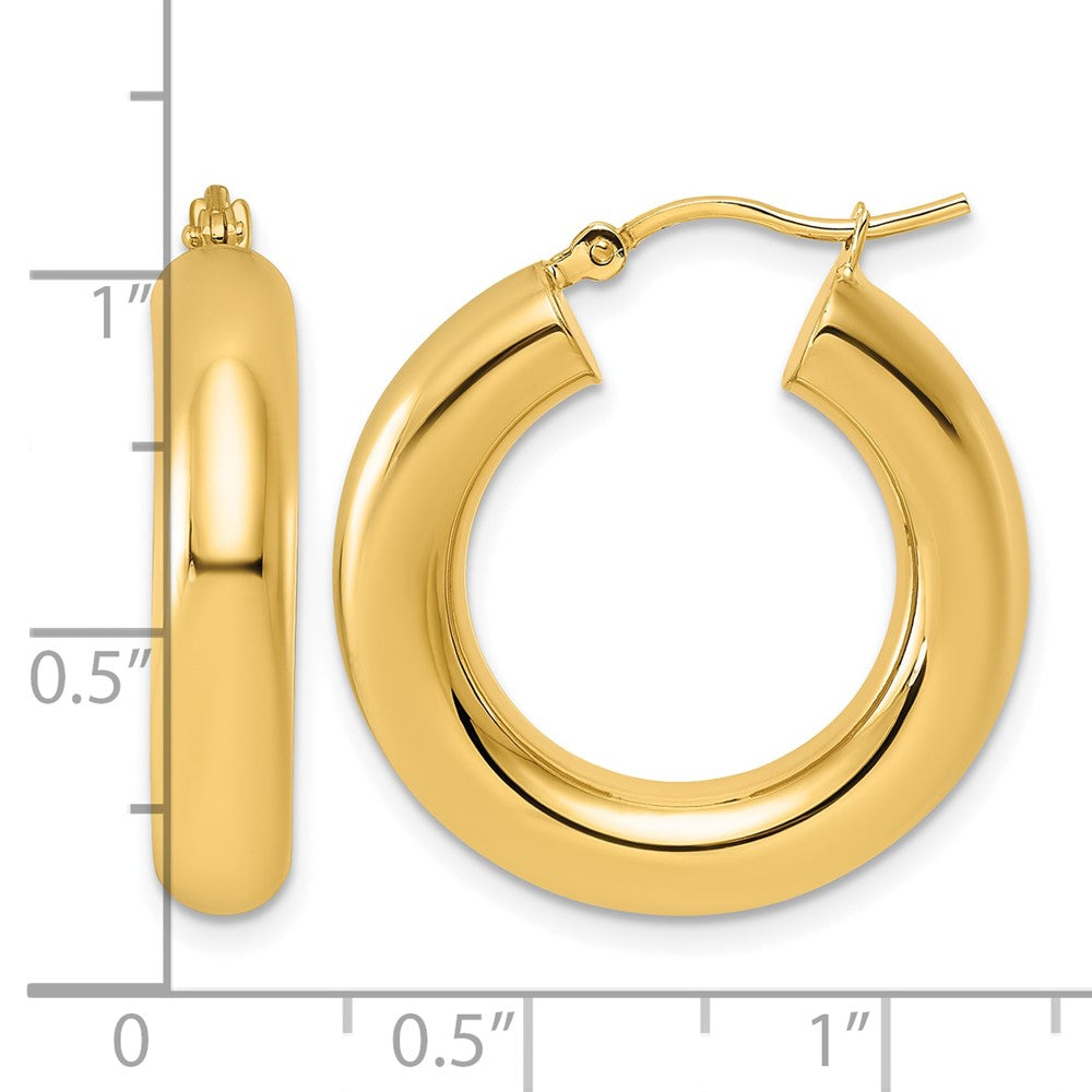 10k Polished 5mm x 25mm Lightweight Hoop Earrings