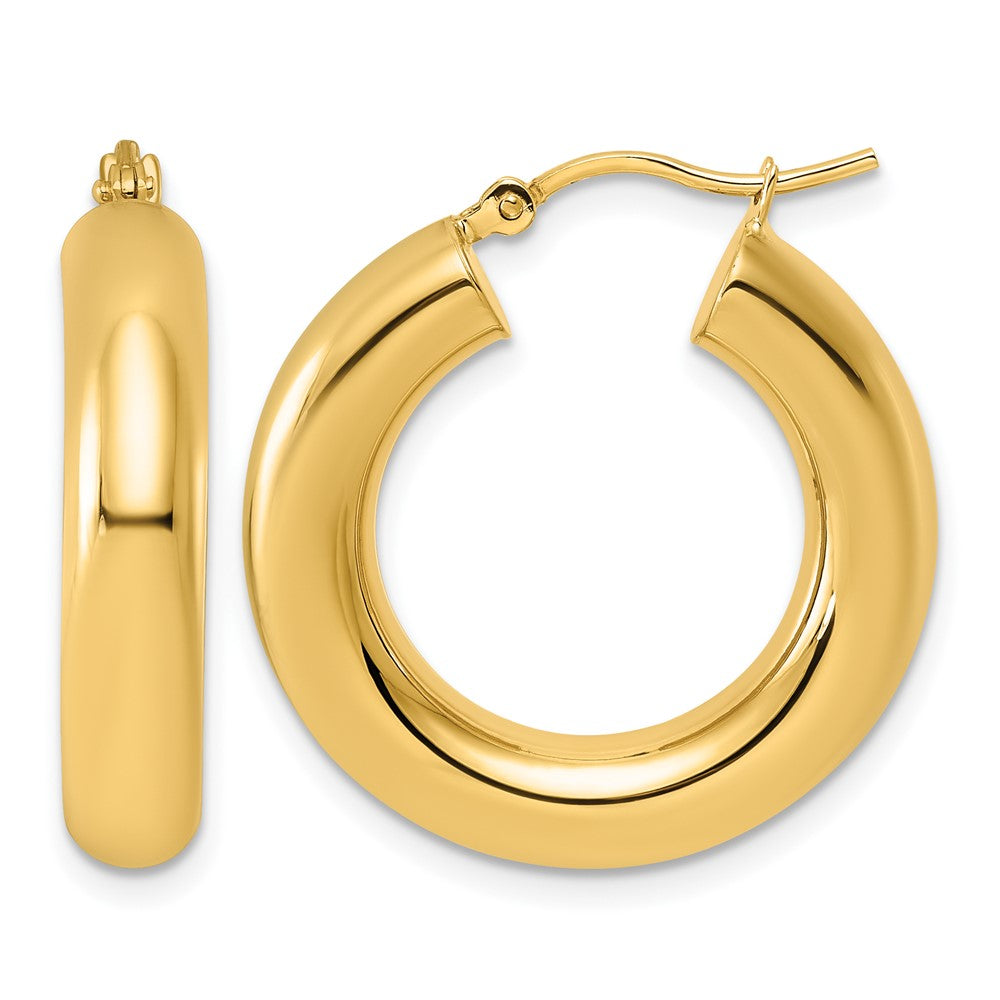 10k Polished 5mm x 25mm Lightweight Hoop Earrings