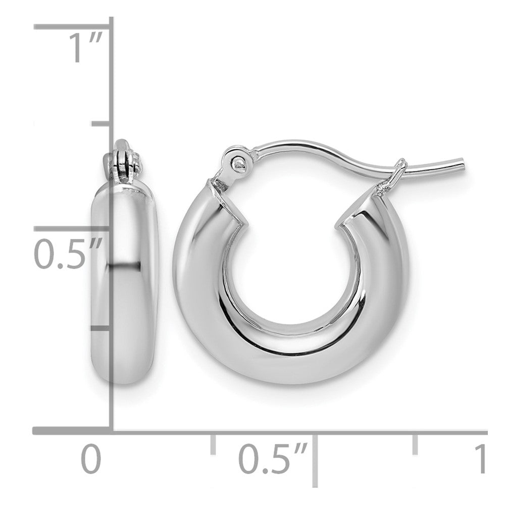 10k White Gold Polished 4mm x 15mm Tube Hoop Earrings