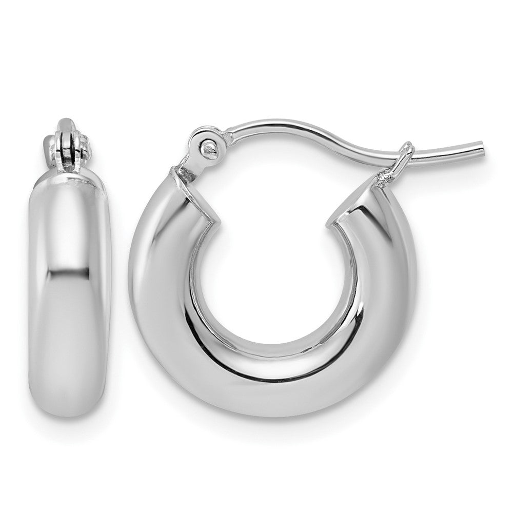 10k White Gold Polished 4mm x 15mm Lightweight Tube Hoop Earrings