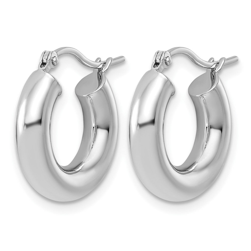 10k White Gold Polished 4mm x 17mm Lightweight Tube Hoop Earrings