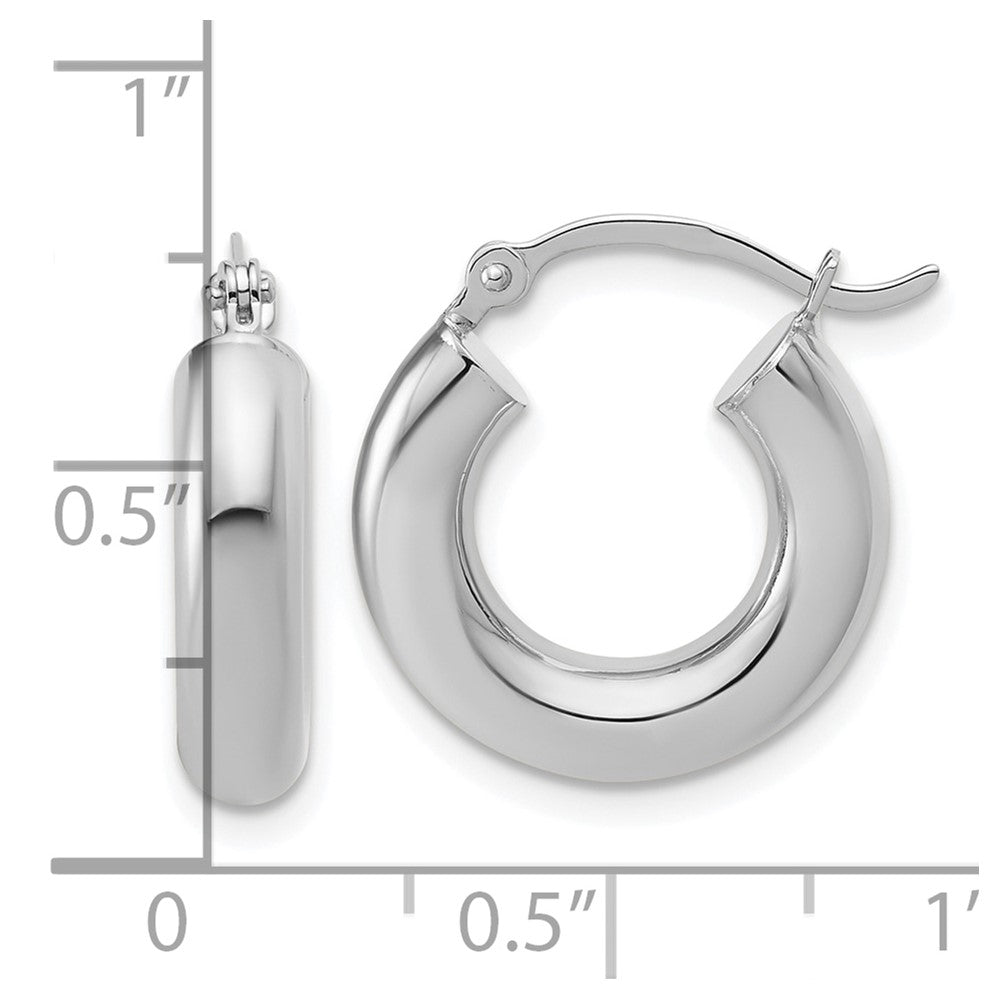 10k White Gold Polished 4mm x 17mm Lightweight Tube Hoop Earrings