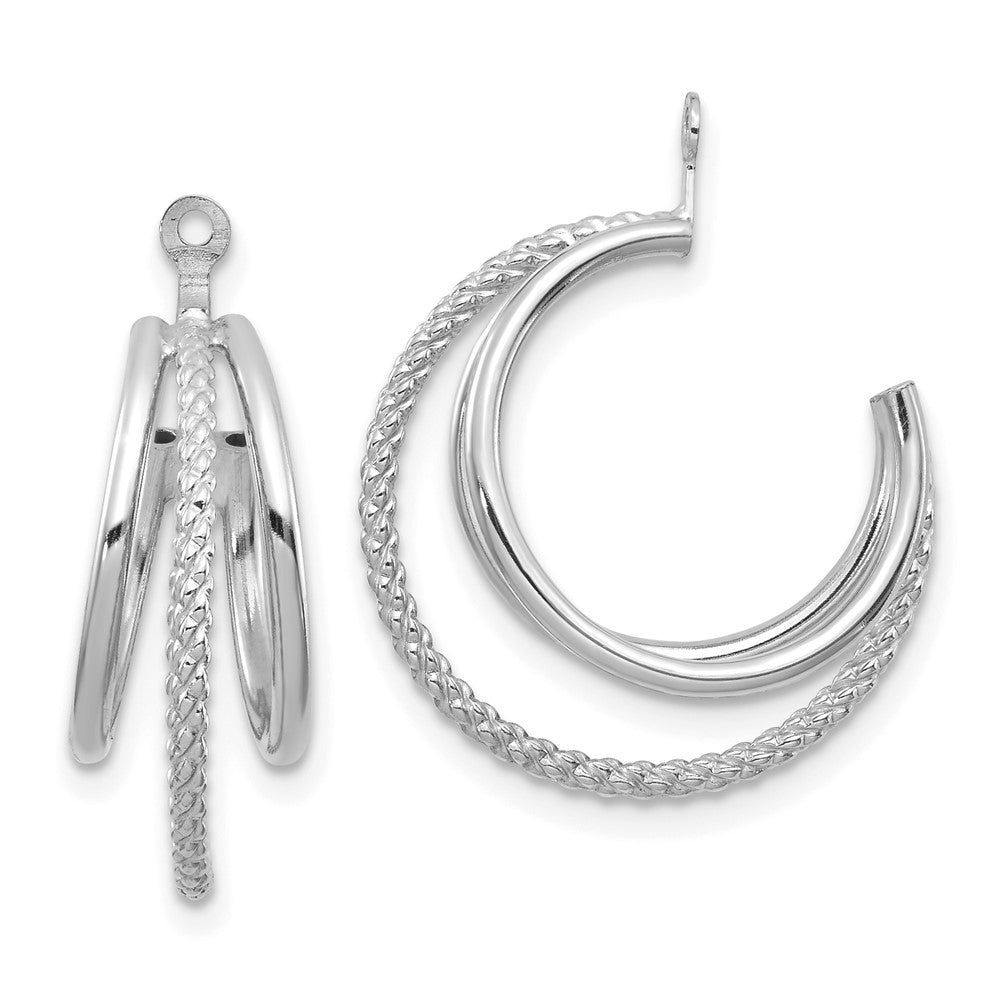 14K White Gold Polished and Twisted Triple Hoop Earring Jackets