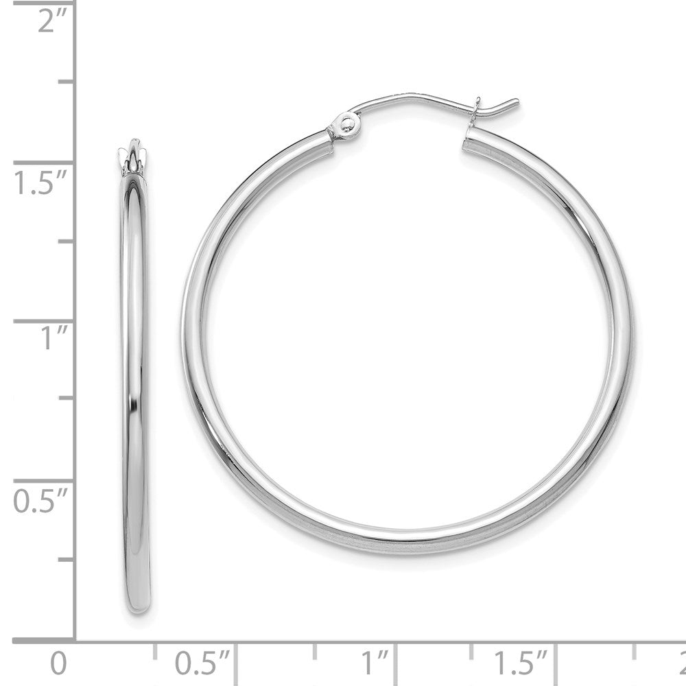 14k White Gold 2x35mm Polished Lightweight Tube Hoop Earrings