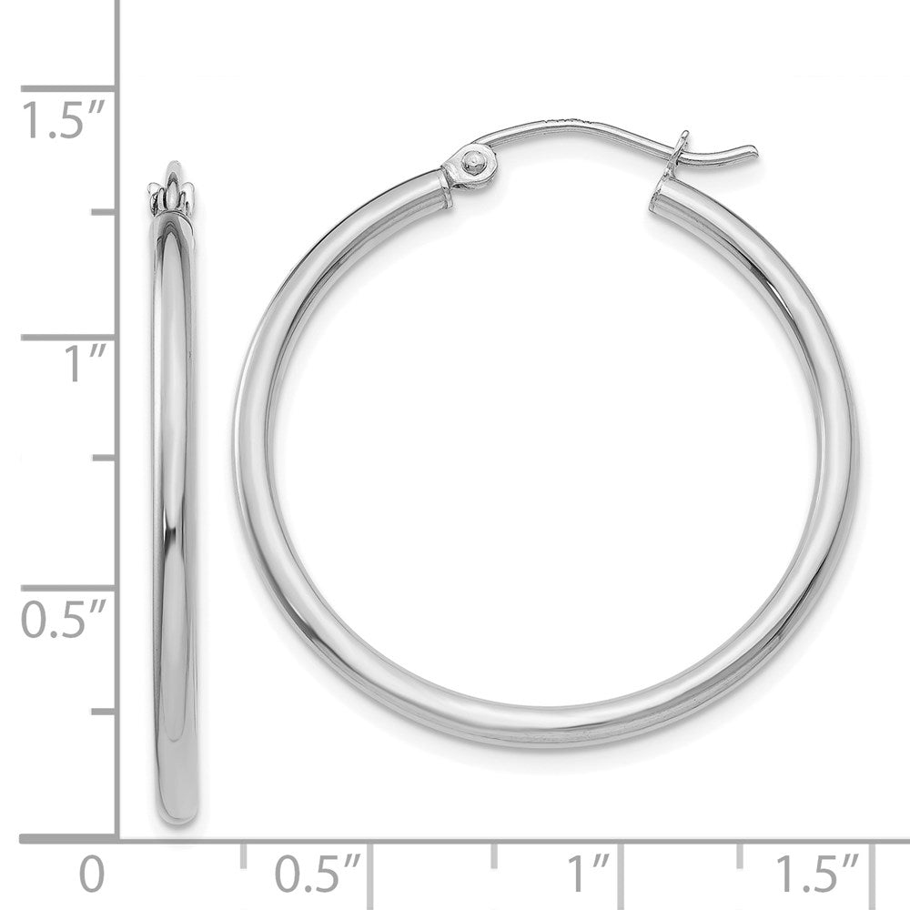 14k White Gold 2x30mm Polished Lightweight Tube Hoop Earrings