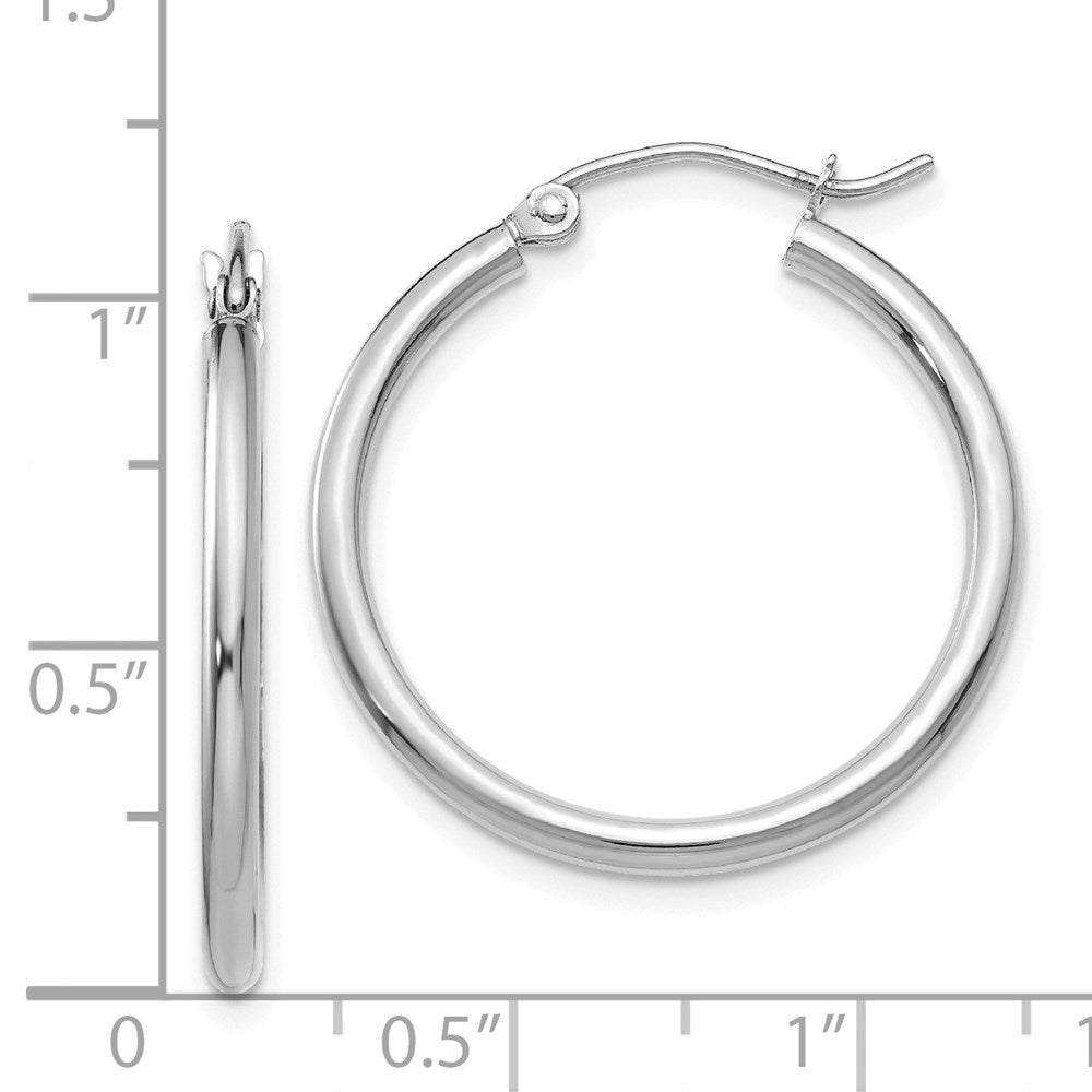 14k White Gold 2x25mm Polished Lightweight Tube Hoop Earrings