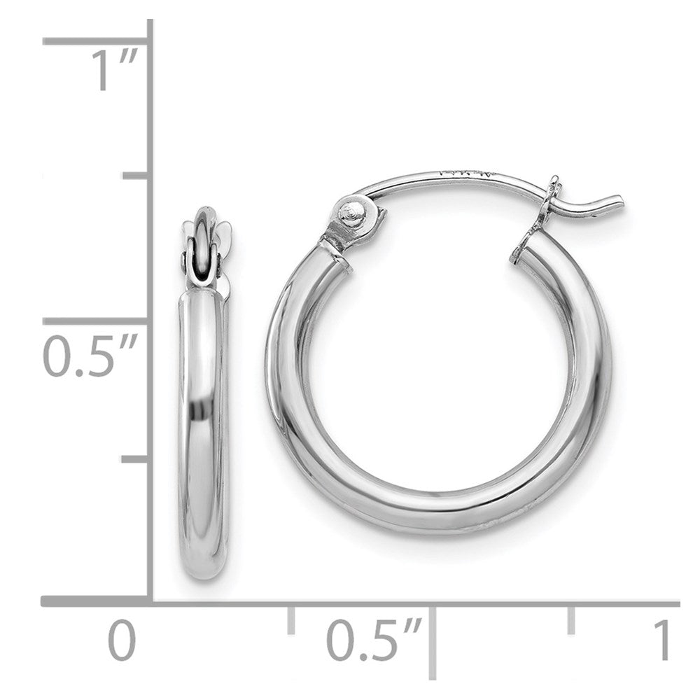 14k White Gold 2x15mm Polished Lightweight Tube Hoop Earrings