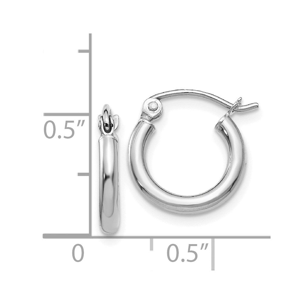 14k White Gold 2x12mm Polished Lightweight Tube Hoop Earrings