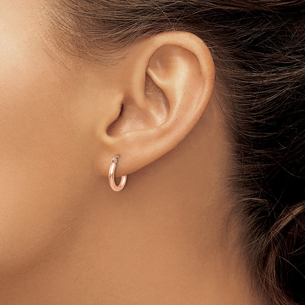 14k Rose Gold 2x12mm Polished Lightweight Tube Hoop Earrings