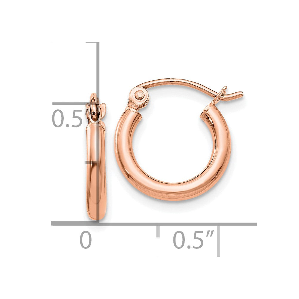 14k Rose Gold 2x12mm Polished Lightweight Tube Hoop Earrings