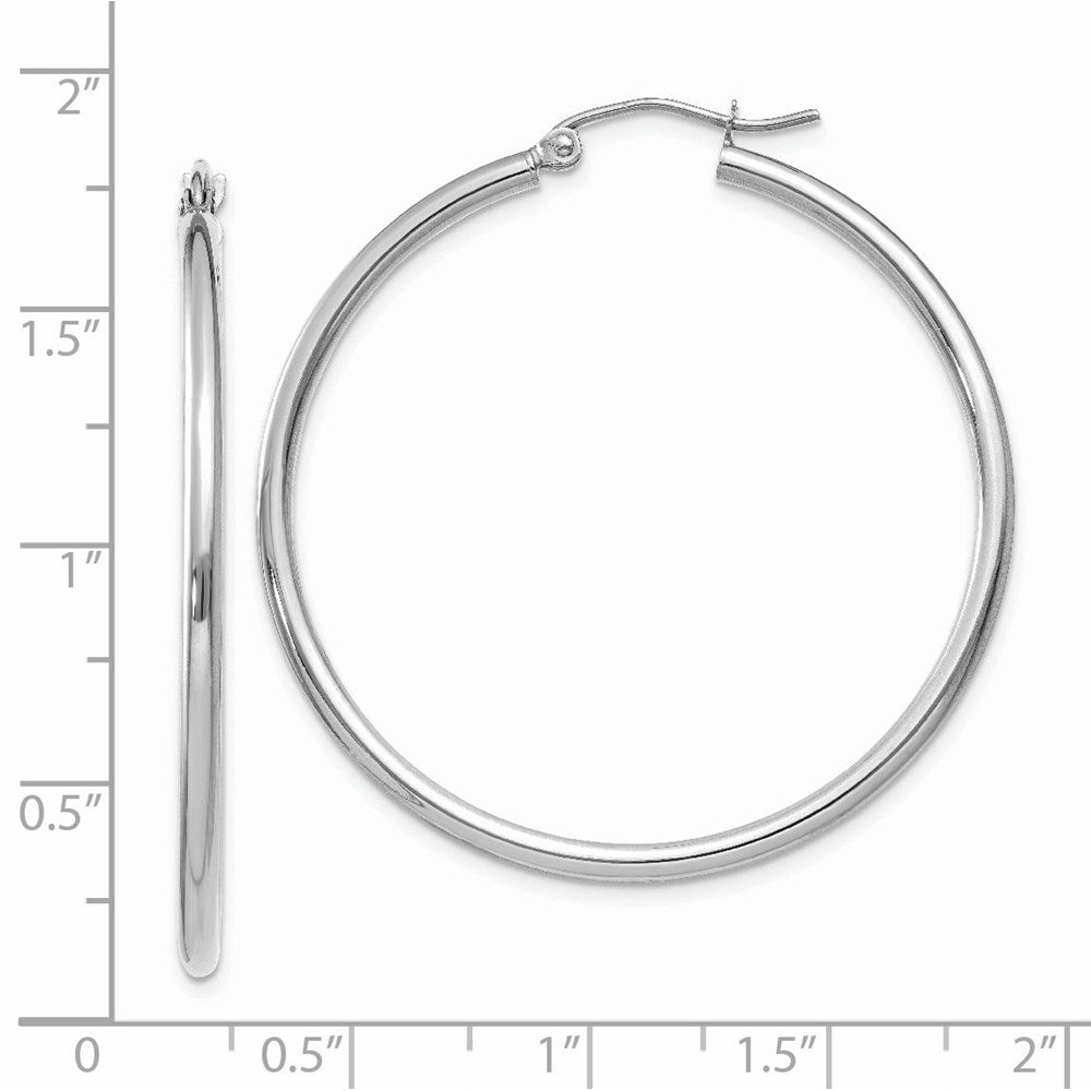 14k White Gold 2x40mm Polished Lightweight Tube Hoop Earrings