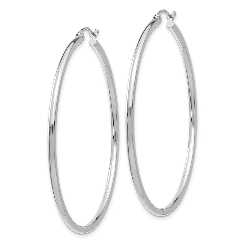 14k White Gold 2x50mm Polished Lightweight Tube Hoop Earrings