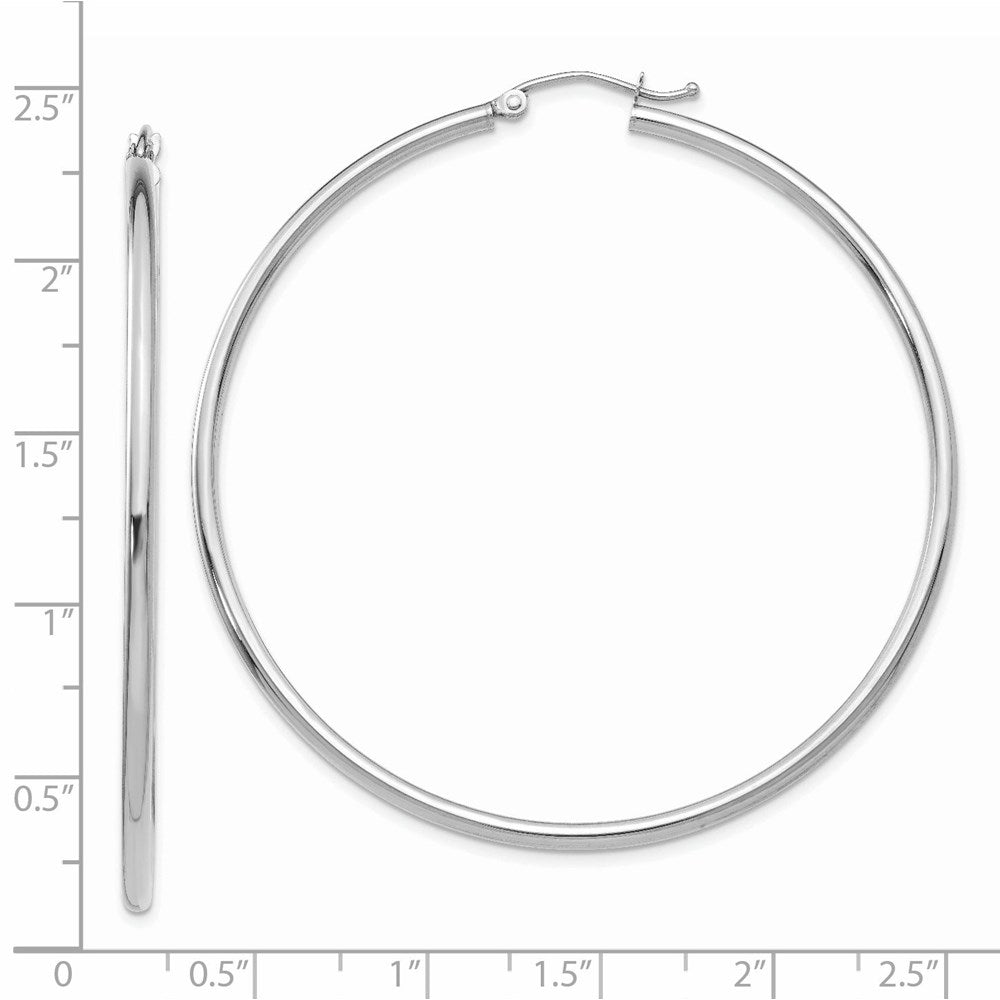 14k White Gold 2x55mm Polished Lightweight Tube Hoop Earrings
