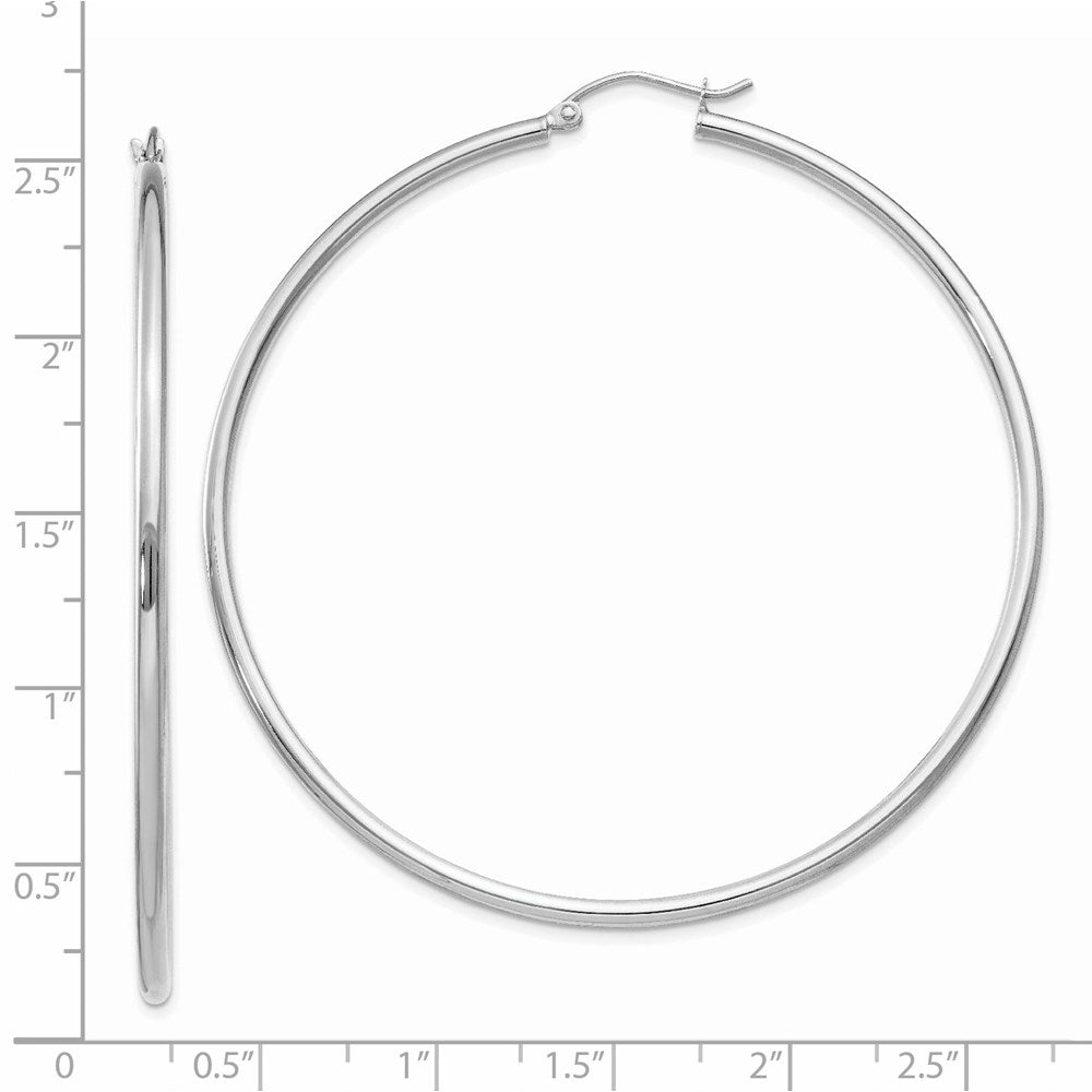 14k White Gold 2x60mm Polished Lightweight Tube Hoop Earrings
