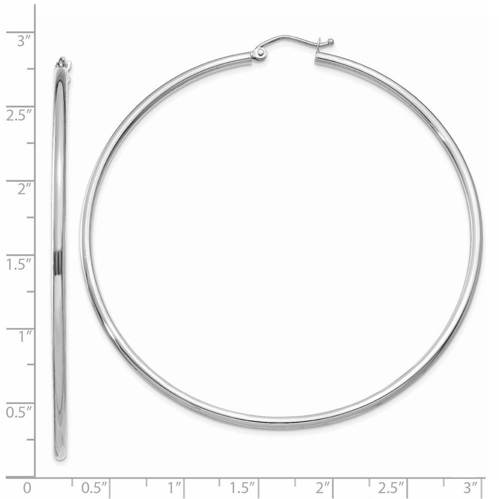14k White Gold 2x65mm Polished Lightweight Tube Hoop Earrings