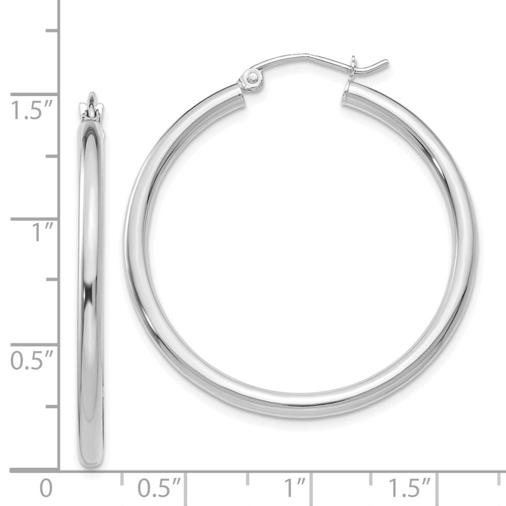 14K White Gold 2.5x35mm Polished Round Tube Hoop Earrings
