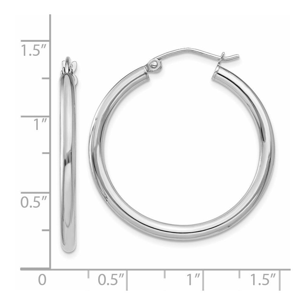 14K White Gold 2.5x30mm Polished Lightweight Tube Hoop Earrings