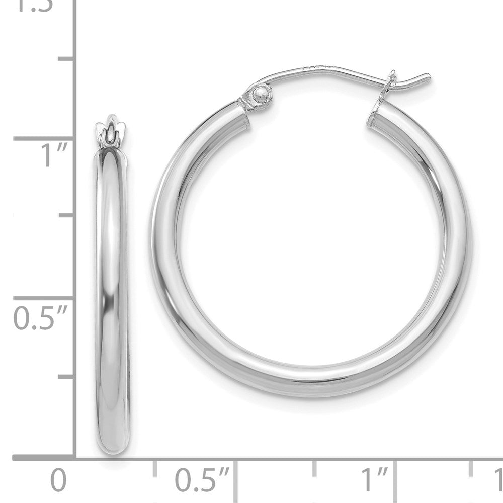 14K White Gold 2.5x25mm Polished Lightweight Tube Hoop Earrings