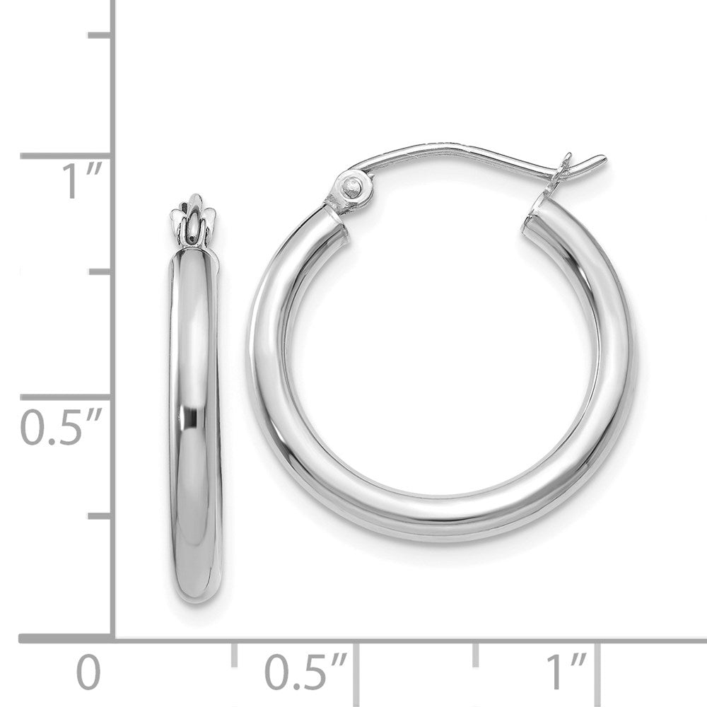 14K White Gold 2.5x20mm Polished Round Tube Hoop Earrings