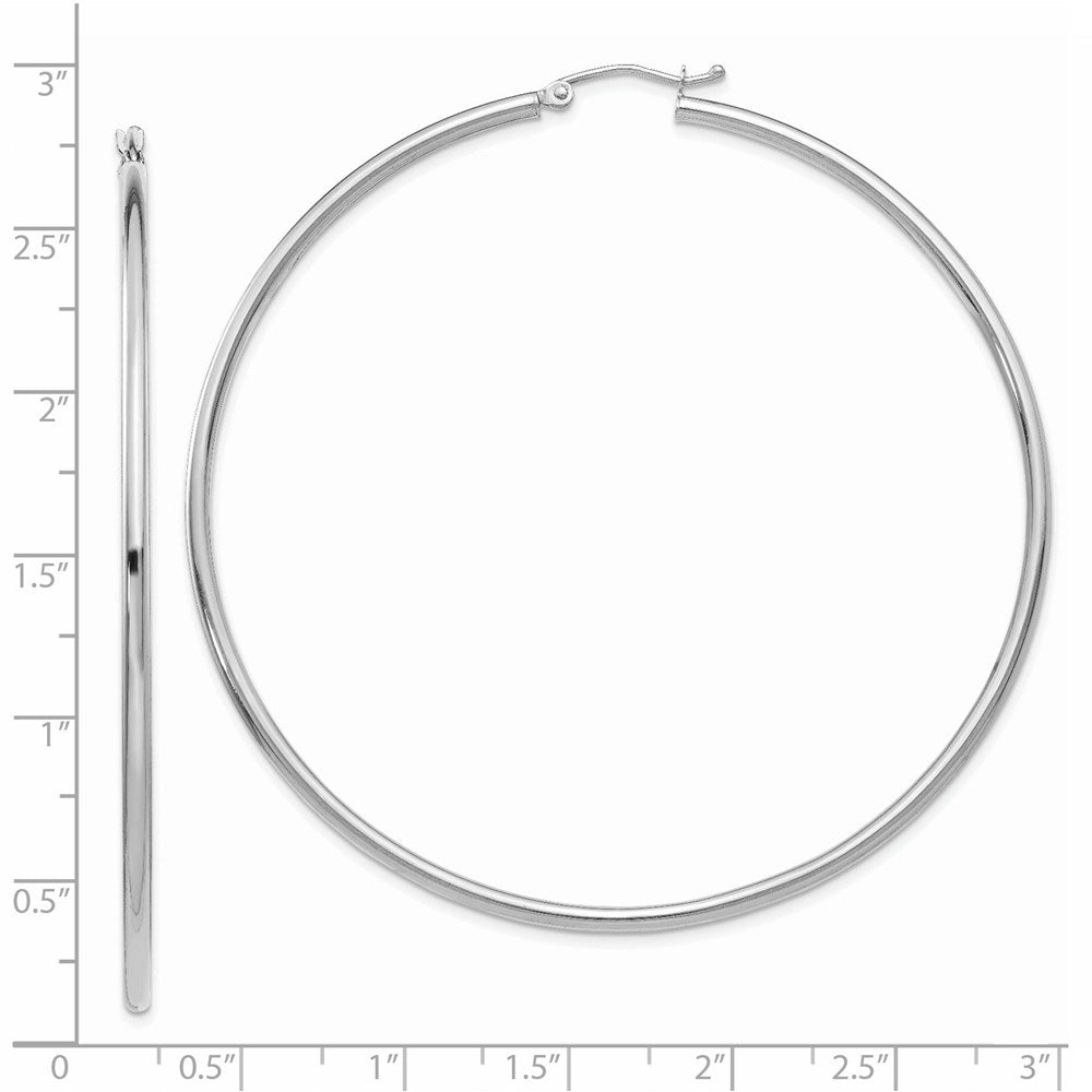 14K White Gold 2.5x65mm Polished Lightweight Tube Hoop Earrings