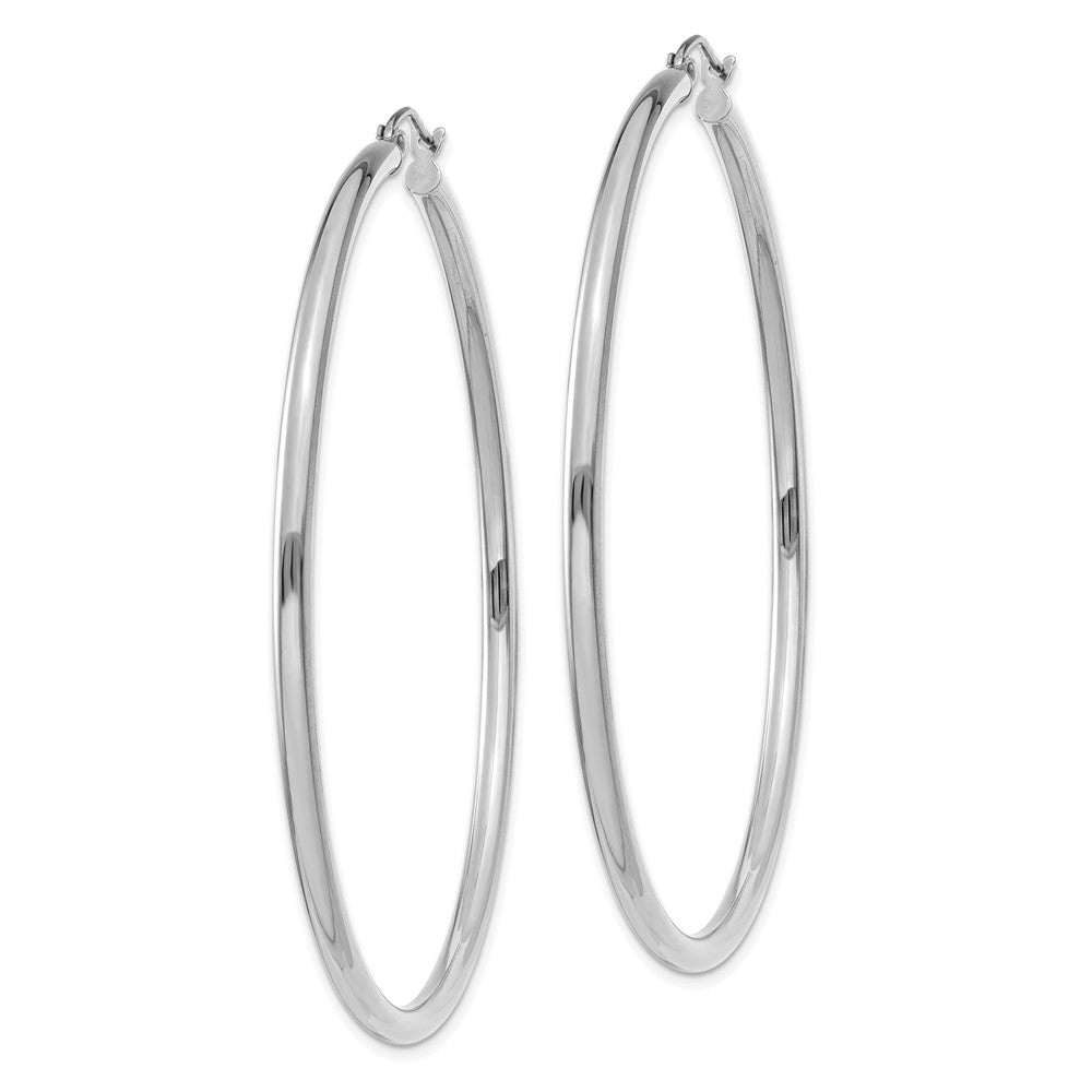 14K White Gold 2.5x60mm Polished Lightweight Tube Hoop Earrings