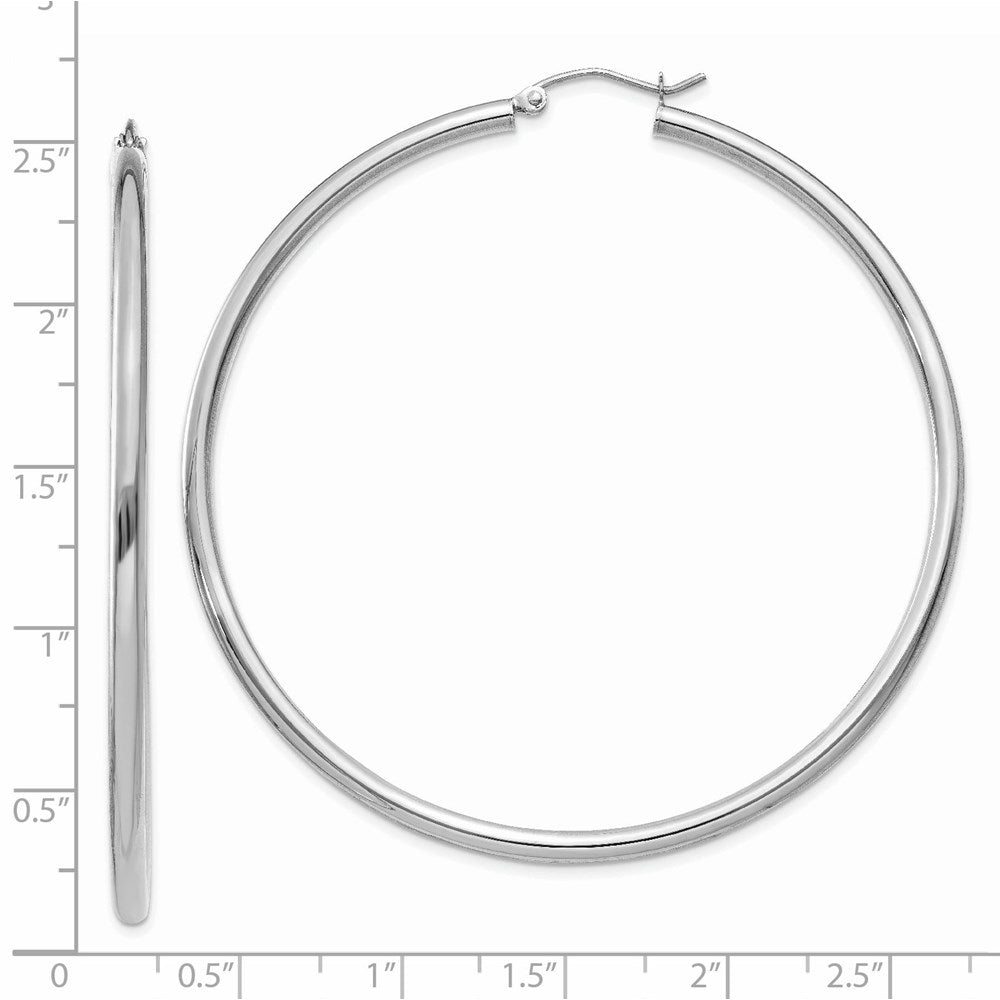 14K White Gold 2.5x60mm Polished Lightweight Tube Hoop Earrings