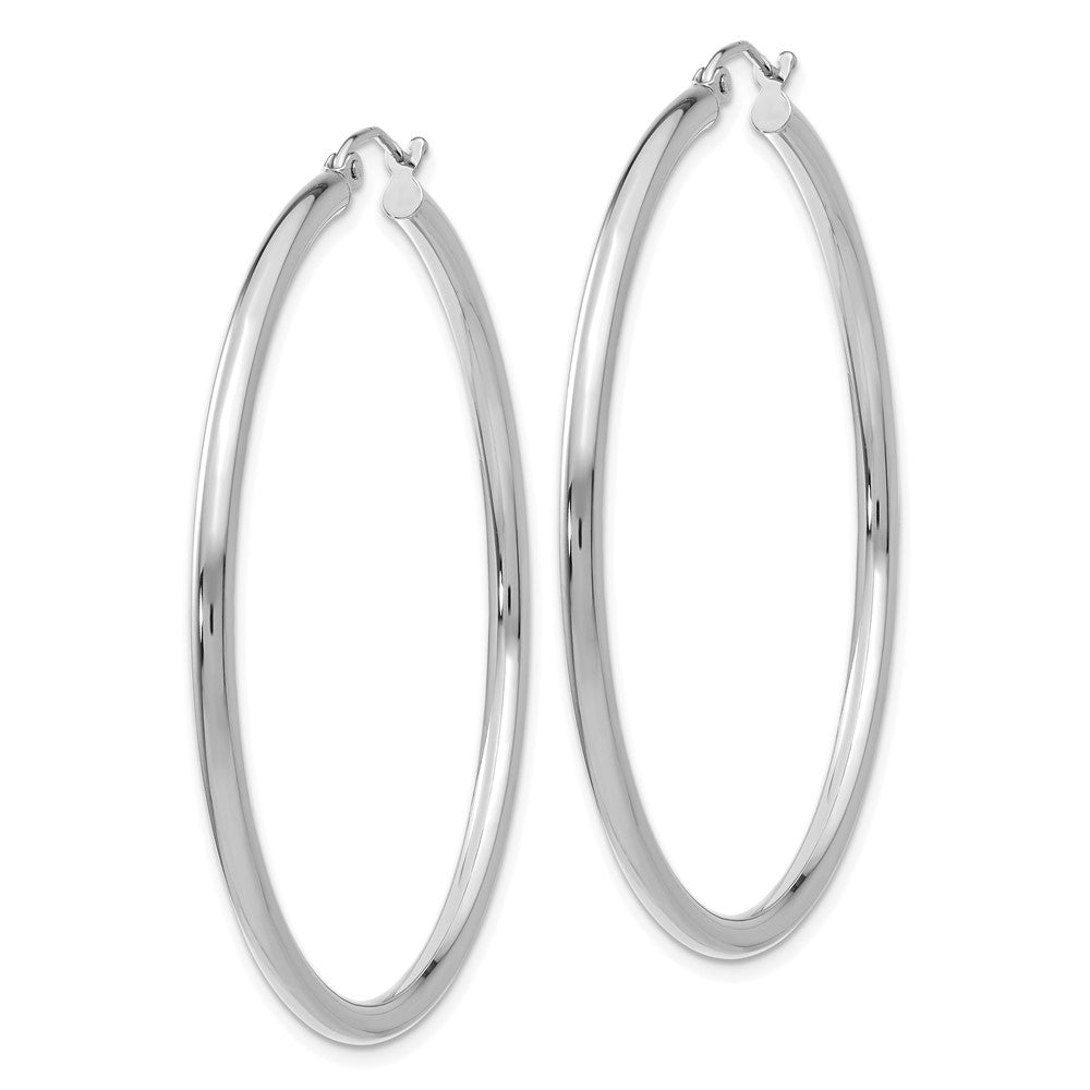 14K White Gold 2.5x50mm Polished Lightweight Tube Hoop Earrings