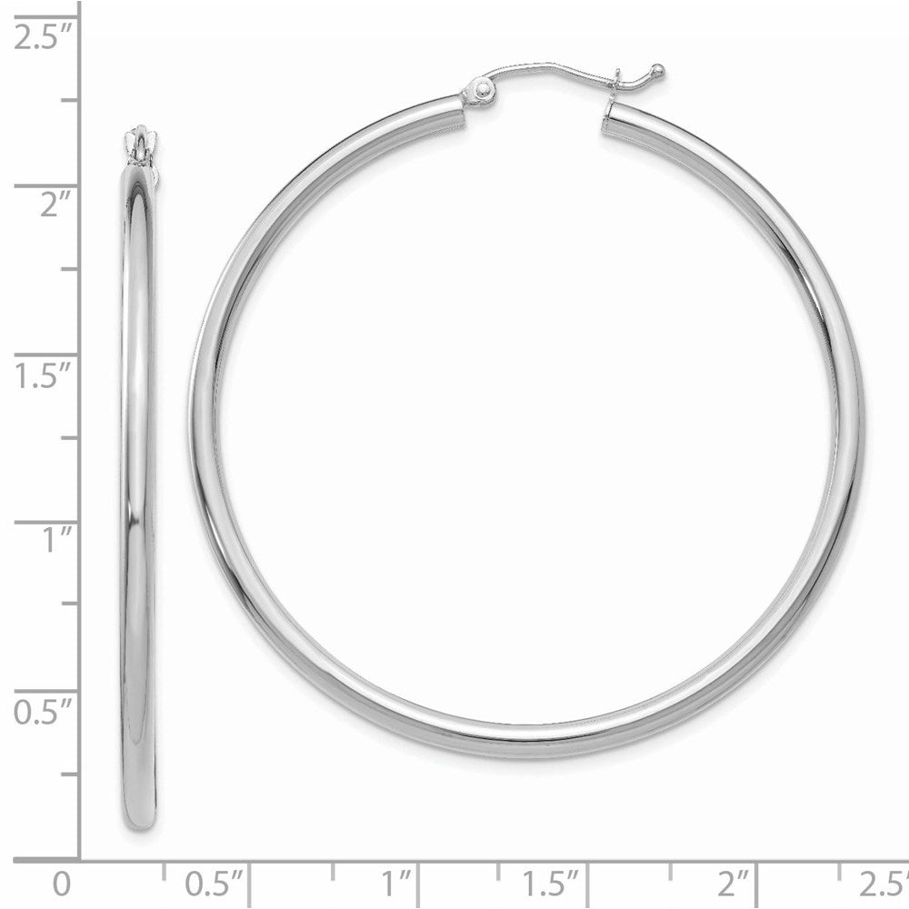 14K White Gold 2.5x50mm Polished Lightweight Tube Hoop Earrings