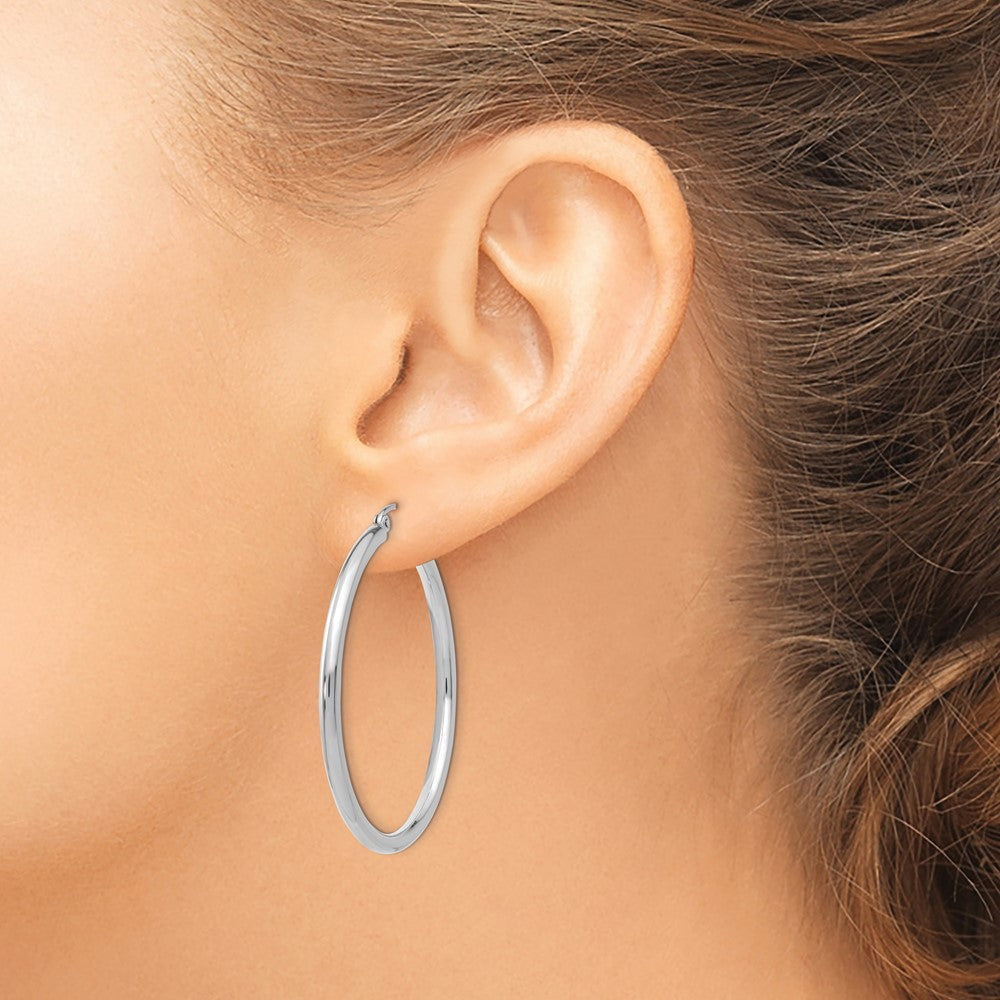 14K White Gold 2.5x40mm Polished Lightweight Tube Hoop Earrings