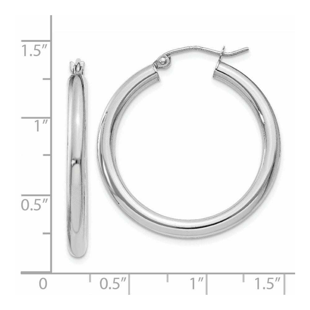 14K White Gold 3x30mm Polished Lightweight Tube Hoop Earrings