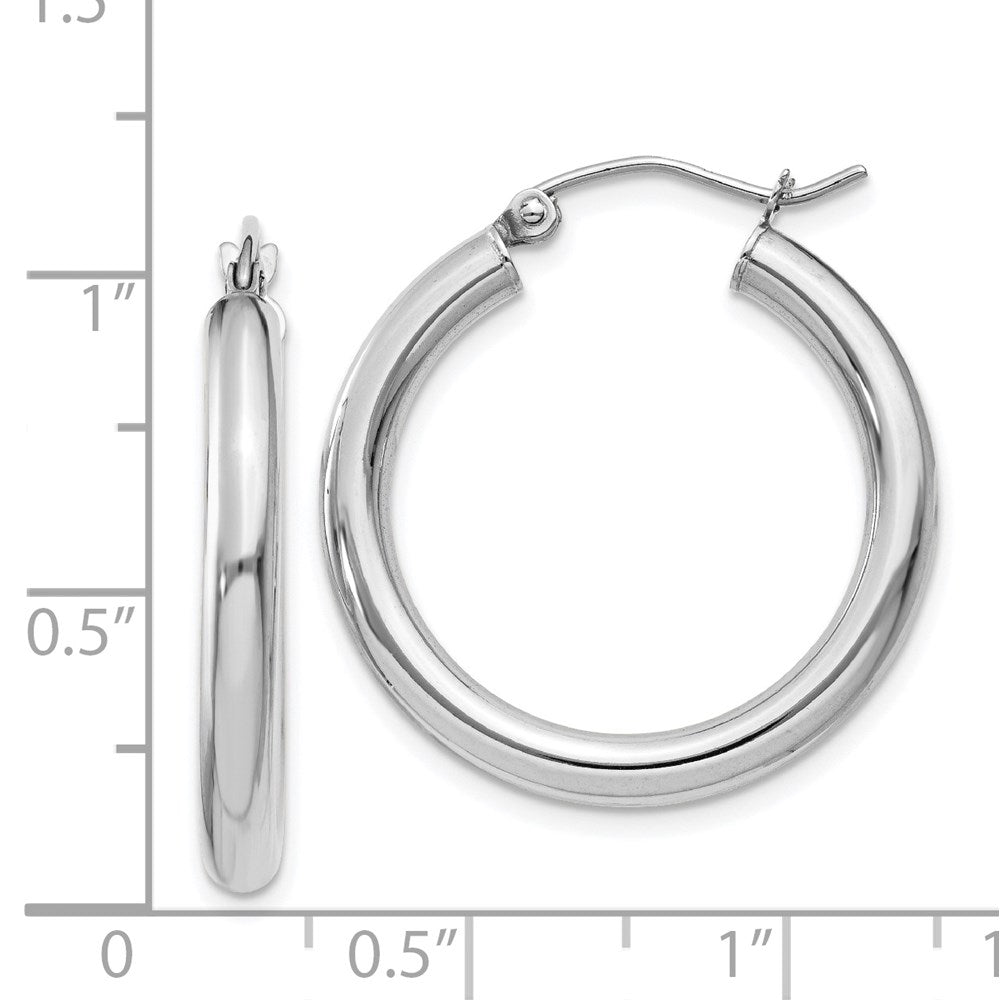 14K White Gold 3x25mm Polished Lightweight Tube Hoop Earrings