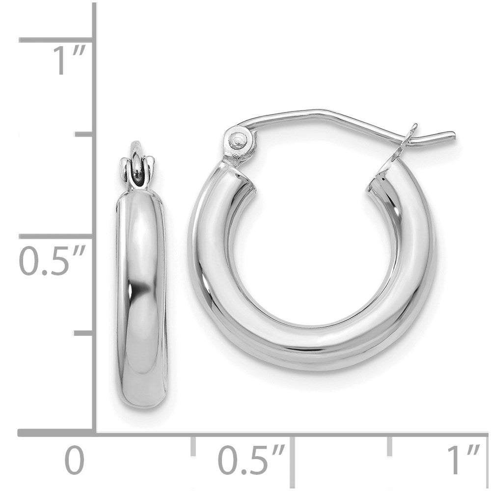 14K White Gold 3x16mm Polished Lightweight Tube Hoop Earrings