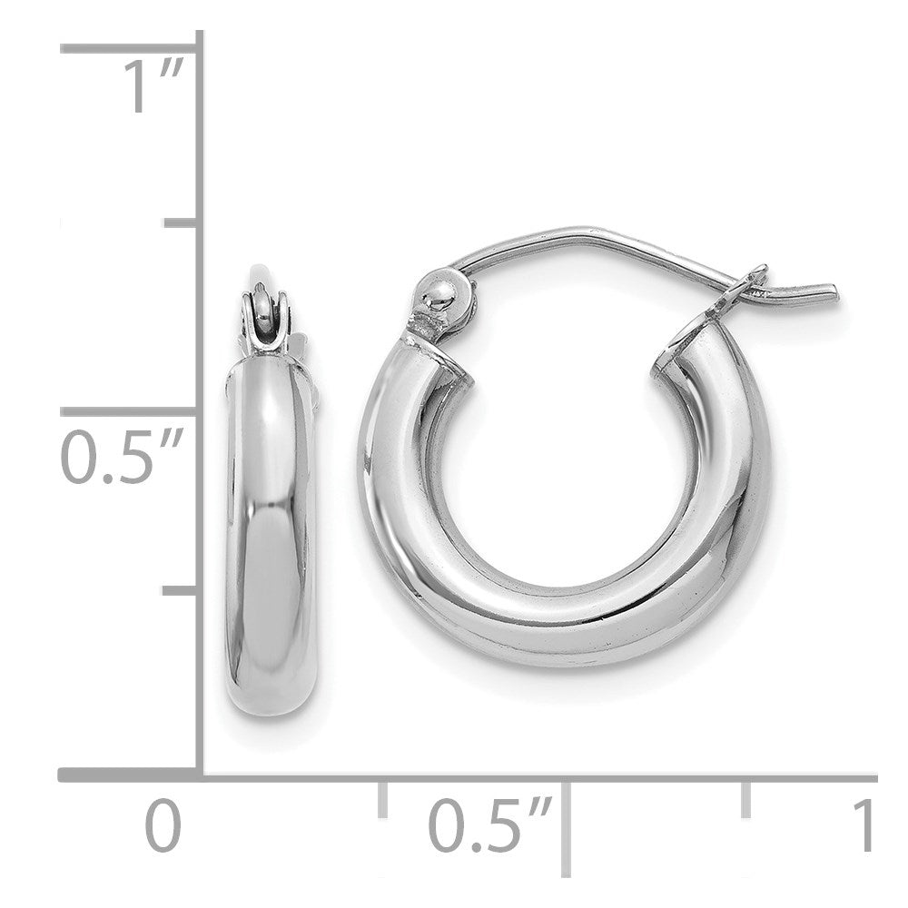 14K White Gold 3x14mm Polished Lightweight Tube Hoop Earrings