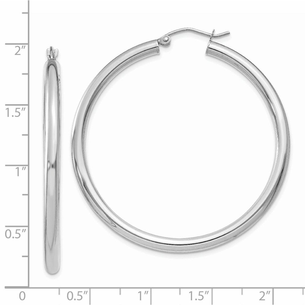 14K White Gold 3x45mm Polished Tube Hoop Earrings
