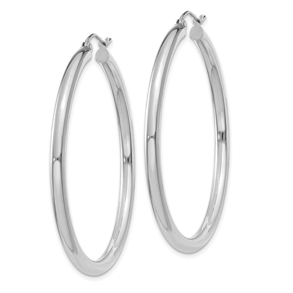 14K White Gold 3x45mm Polished Lightweight Tube Hoop Earrings