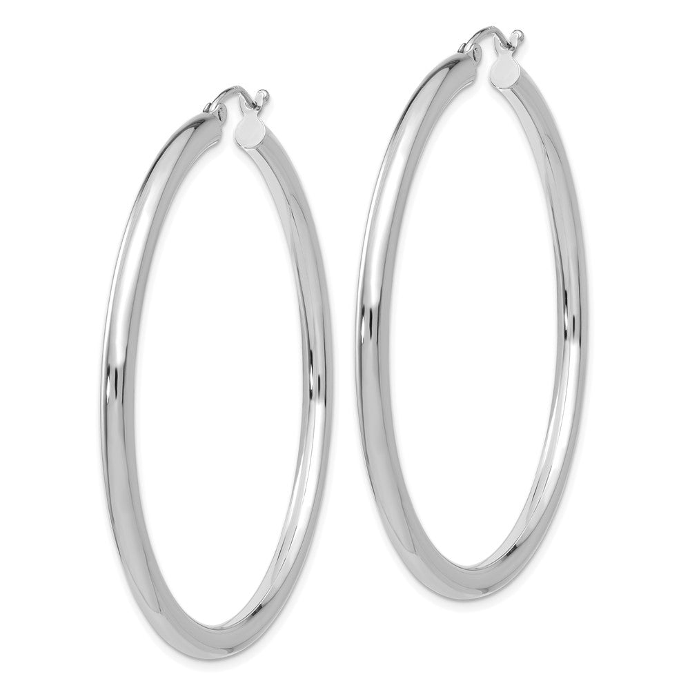 14K White Gold 3x50mm Polished Lightweight Tube Hoop Earrings