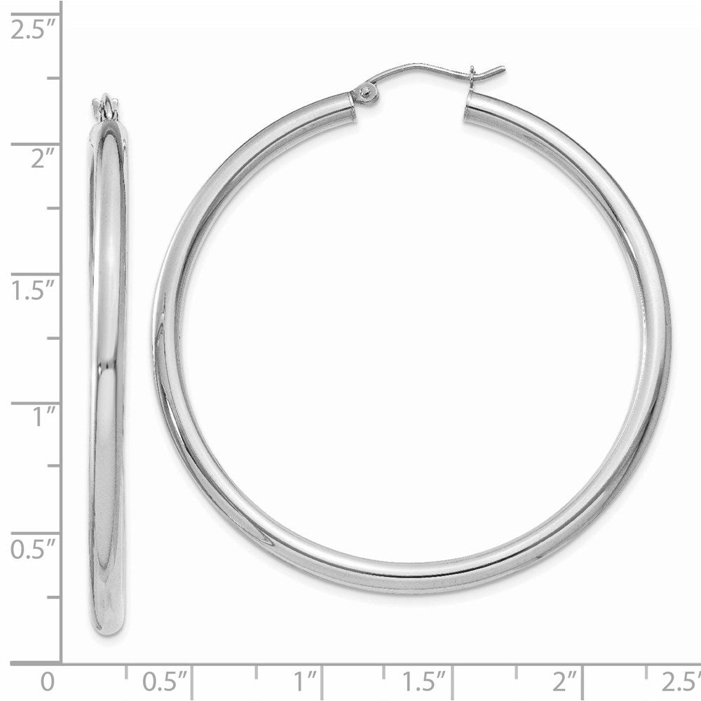 14K White Gold 3x50mm Polished Lightweight Tube Hoop Earrings