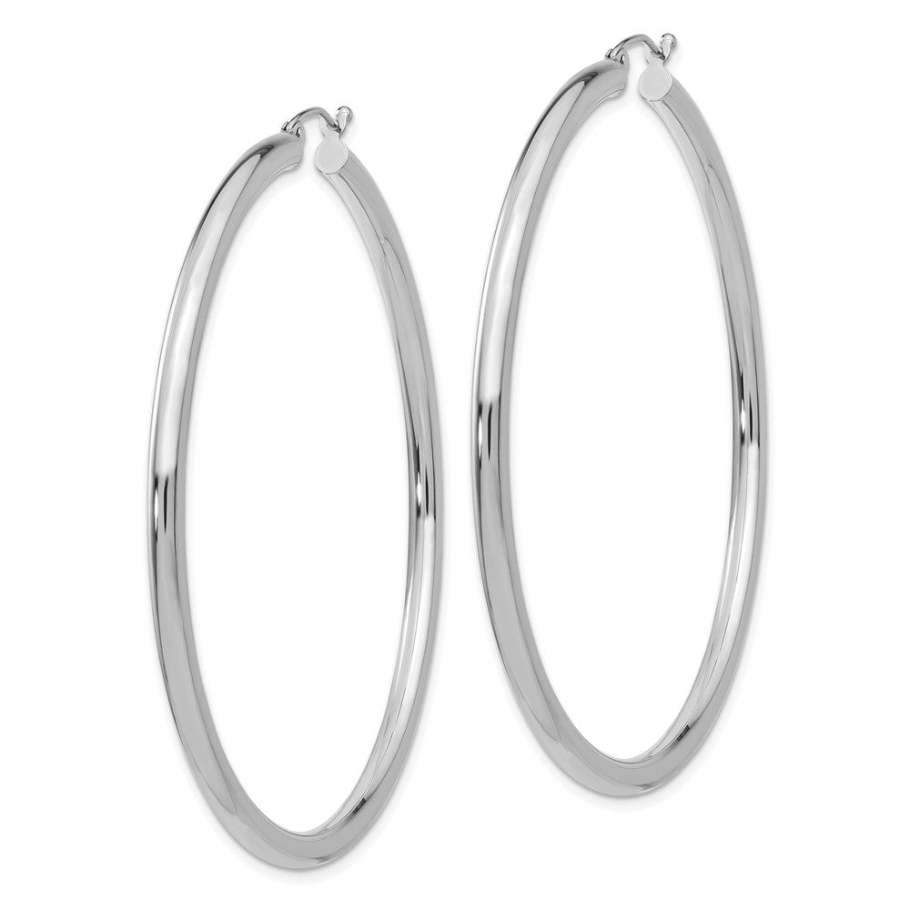 14K White Gold 3x60mm Polished Tube Hoop Earrings