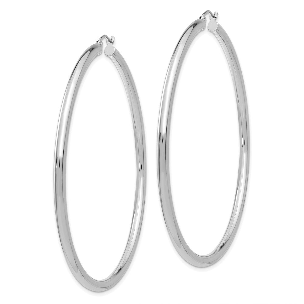 14K White Gold 3x65mm Polished Lightweight Tube Hoop Earrings