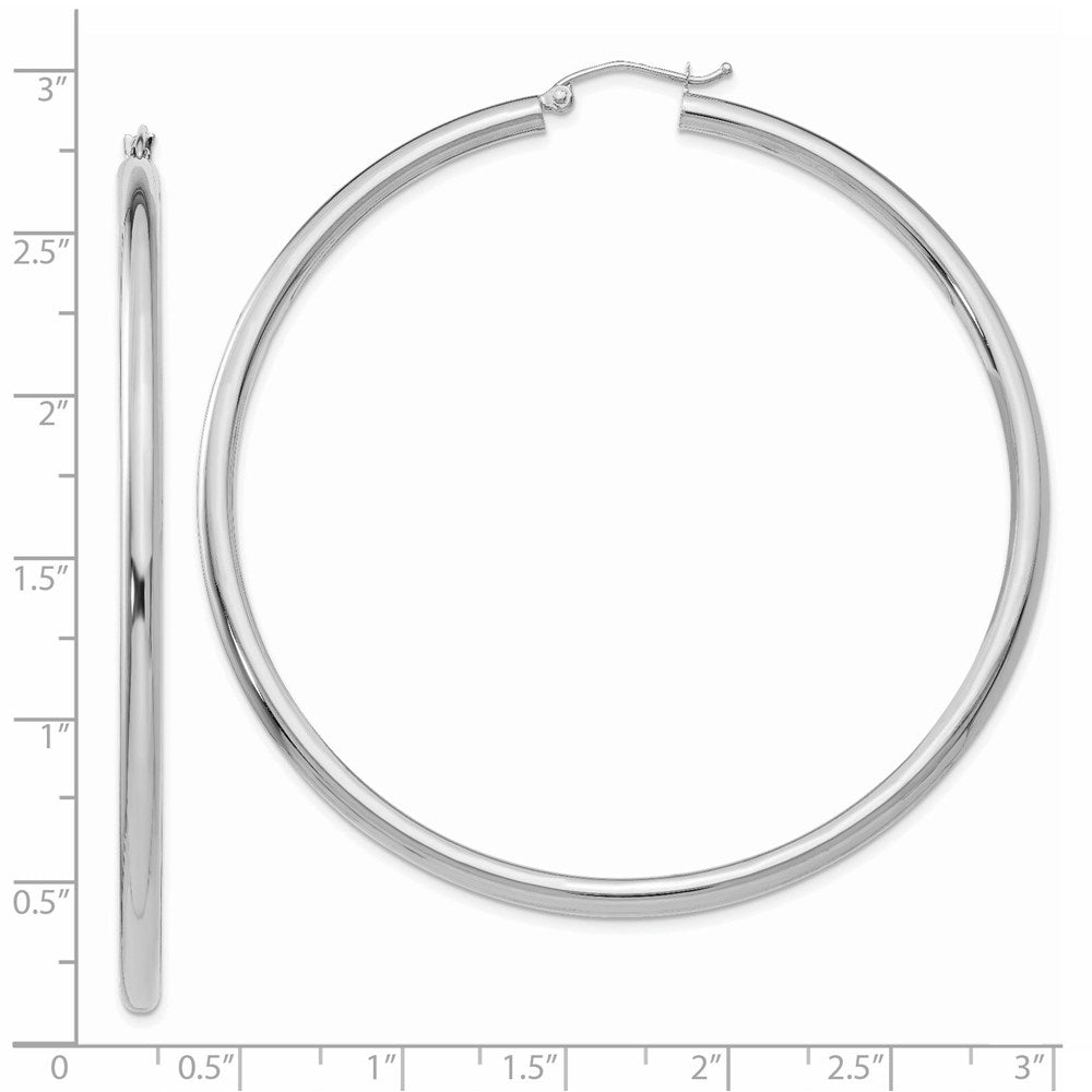 14K White Gold 3x65mm Polished Lightweight Tube Hoop Earrings