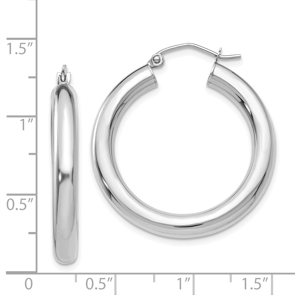 14K White Gold 4x30mm Polished Lightweight Tube Hoop Earrings