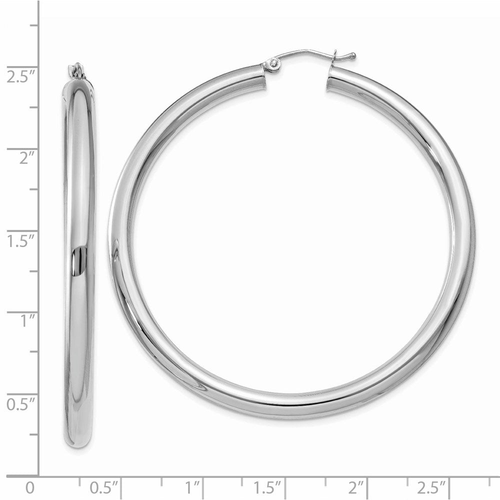 14K White Gold 4x55mm Polished Lightweight Tube Hoop Earrings