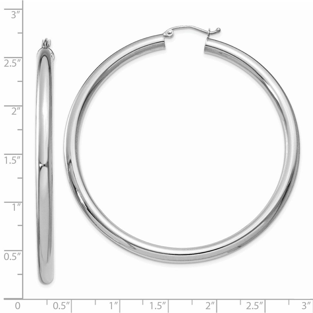 14K White Gold 4x60mm Polished Lightweight Tube Hoop Earrings