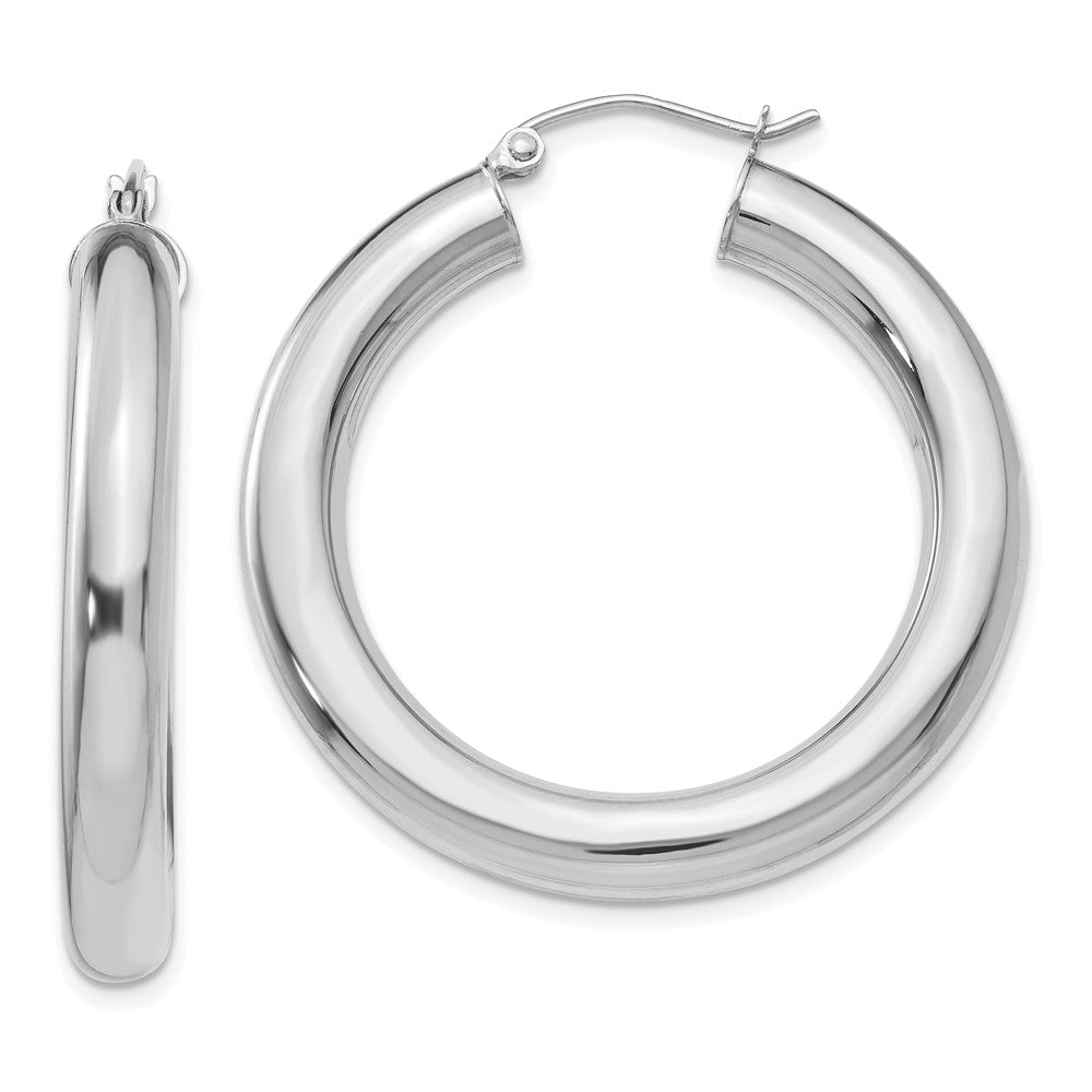 Polished;14K White gold;Hollow;Hinged post