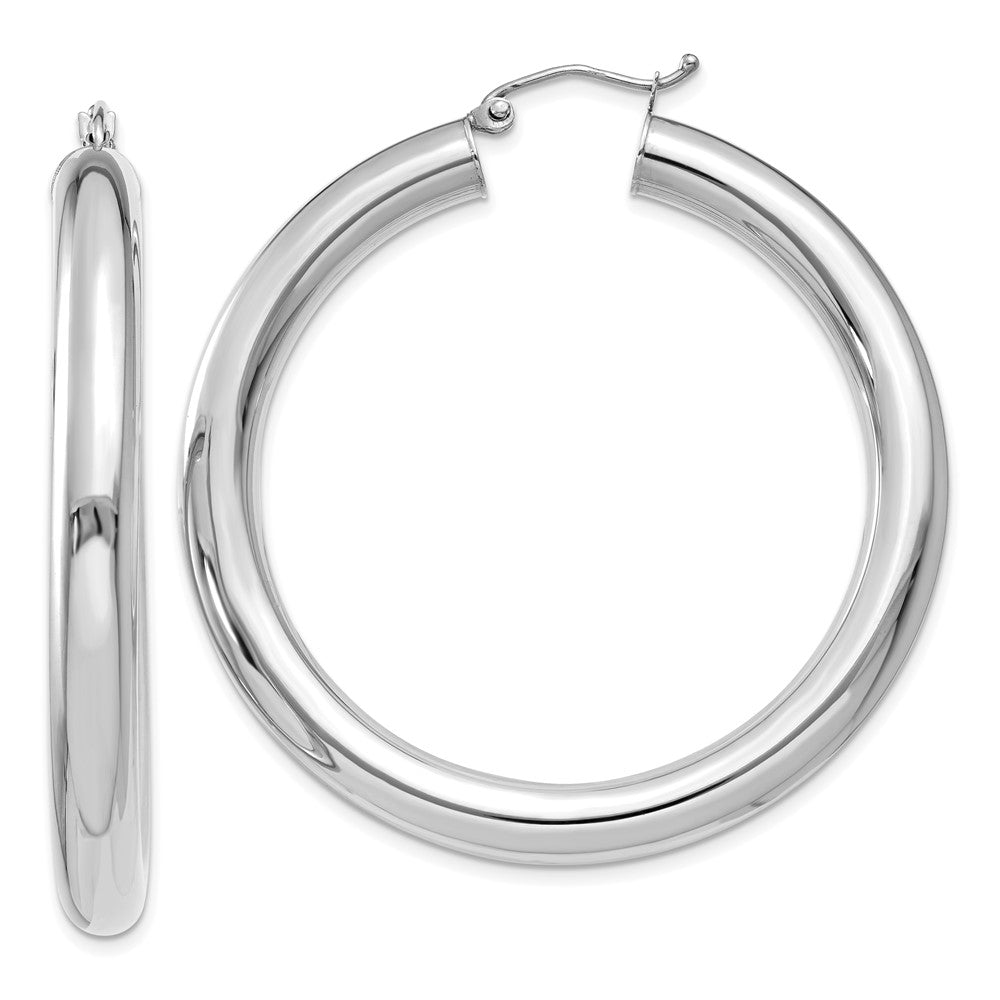 Polished;14K White gold;Hollow;Hinged post